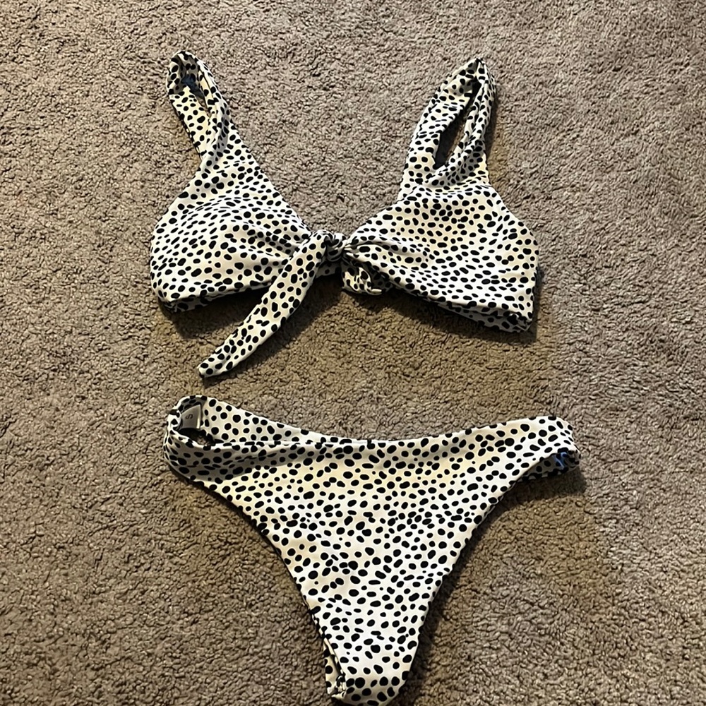 Shein Black and White Polka Dot Tie Bikini
